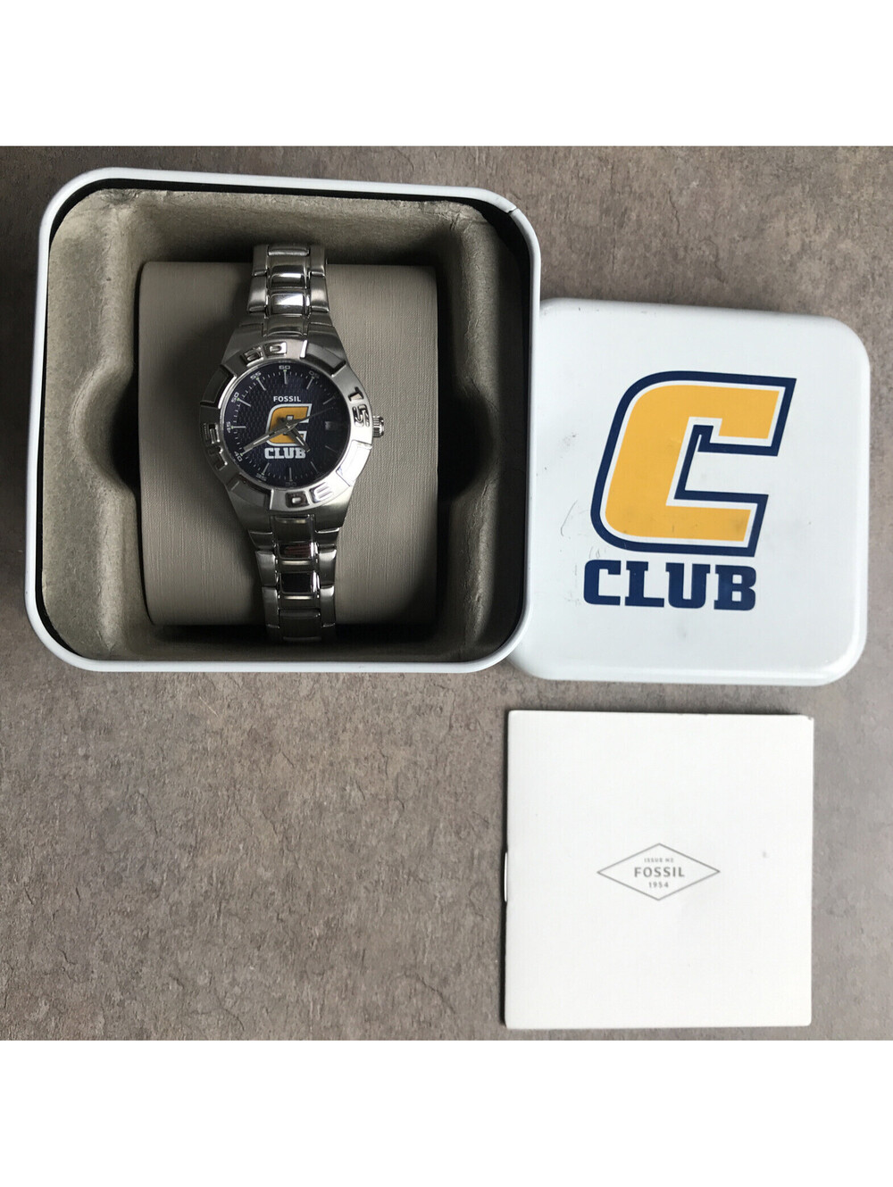 Fossil PR5334 Women's Watch Silver Tone Case and Band “C Club” Logo Dial NWOT BH